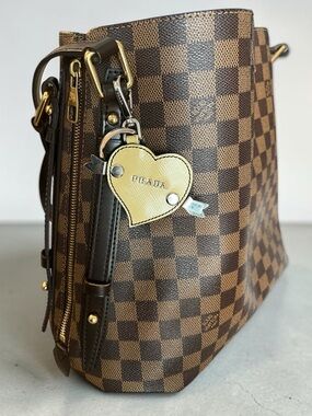 Prada Heart Bag Charm Keychain Crystal Studded Enamel Rare